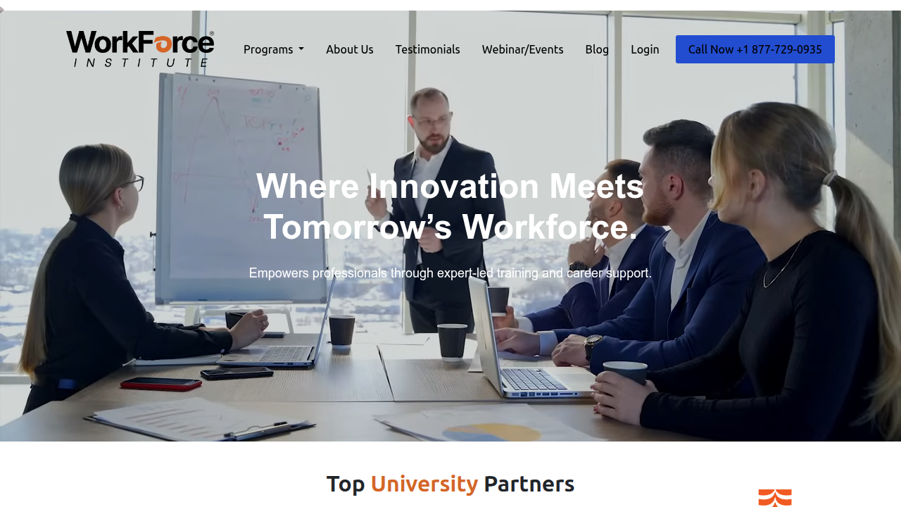 The WorkForce Institute homepage, offering insights and guides on career development and skill transformation in the evolving AI landscape.