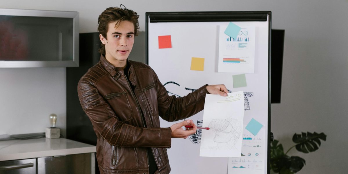 A confident presenter articulates future strategies and opportunities related to generative AI to an engaged audience.