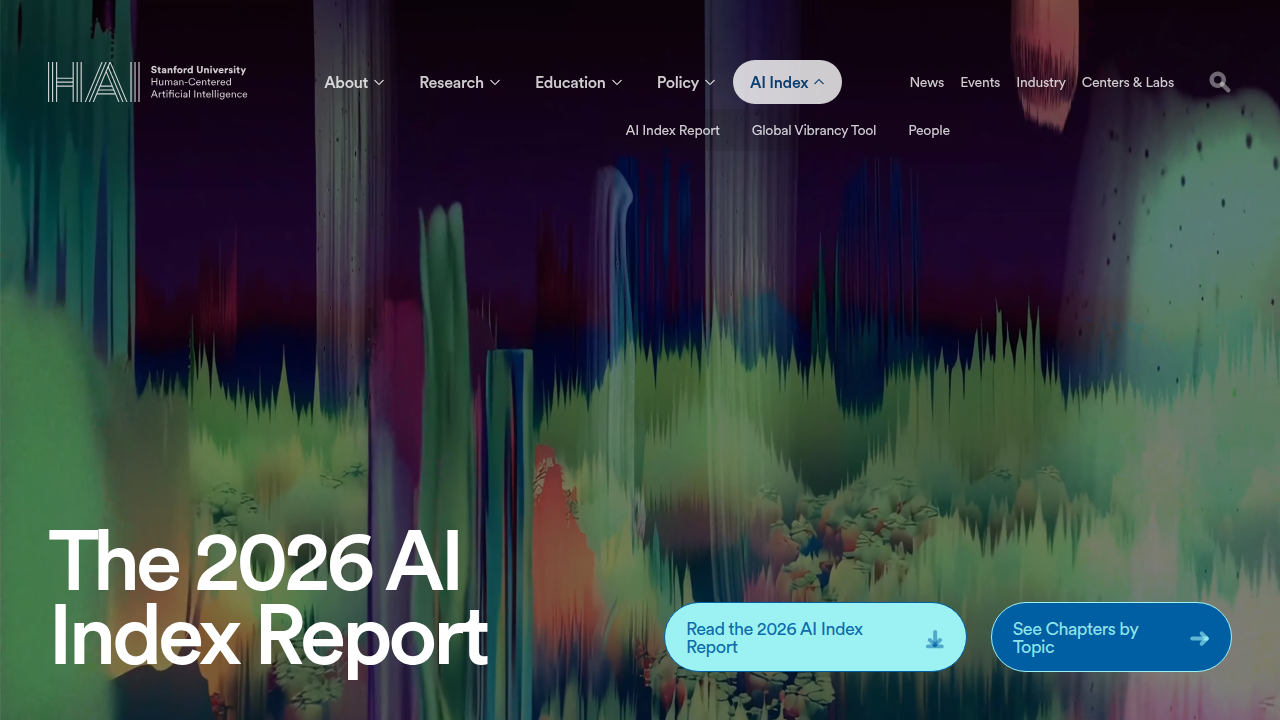 A snapshot of the Stanford HAI AI Index Report, a crucial resource for understanding AI's market impact.