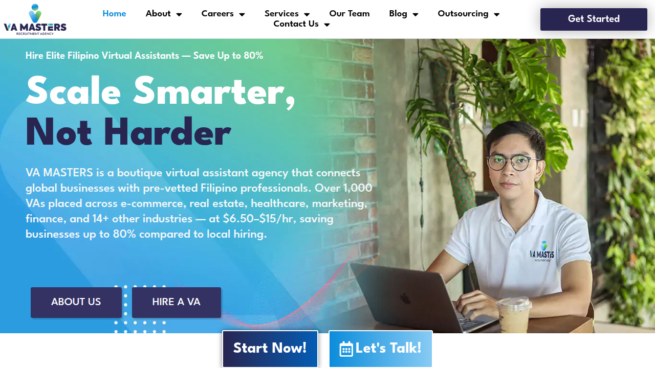 Screenshot of the VaMasters homepage, a resource for remote work statistics and insights.