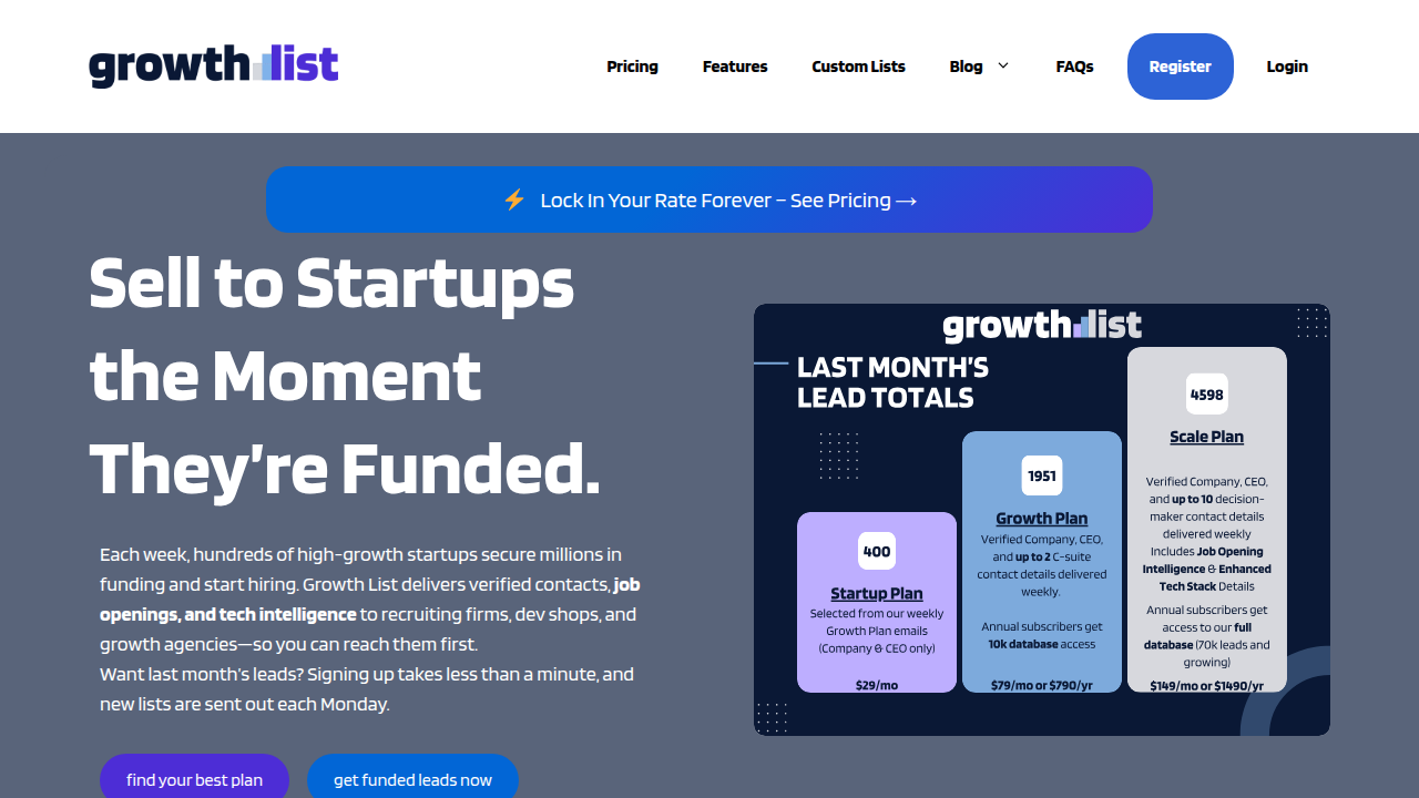 Explore databases like GrowthList to track thousands of funded AI startups and identify emerging market players.