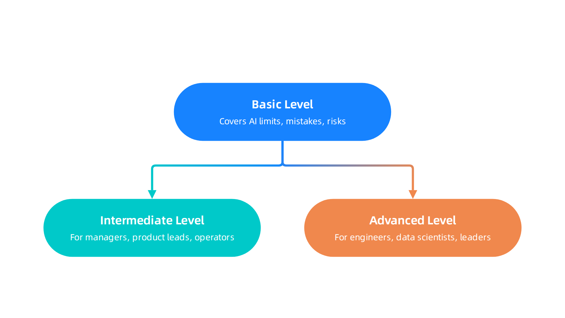 An infographic outlining a three-tier model for building AI literacy within an organization, tailored to different roles.