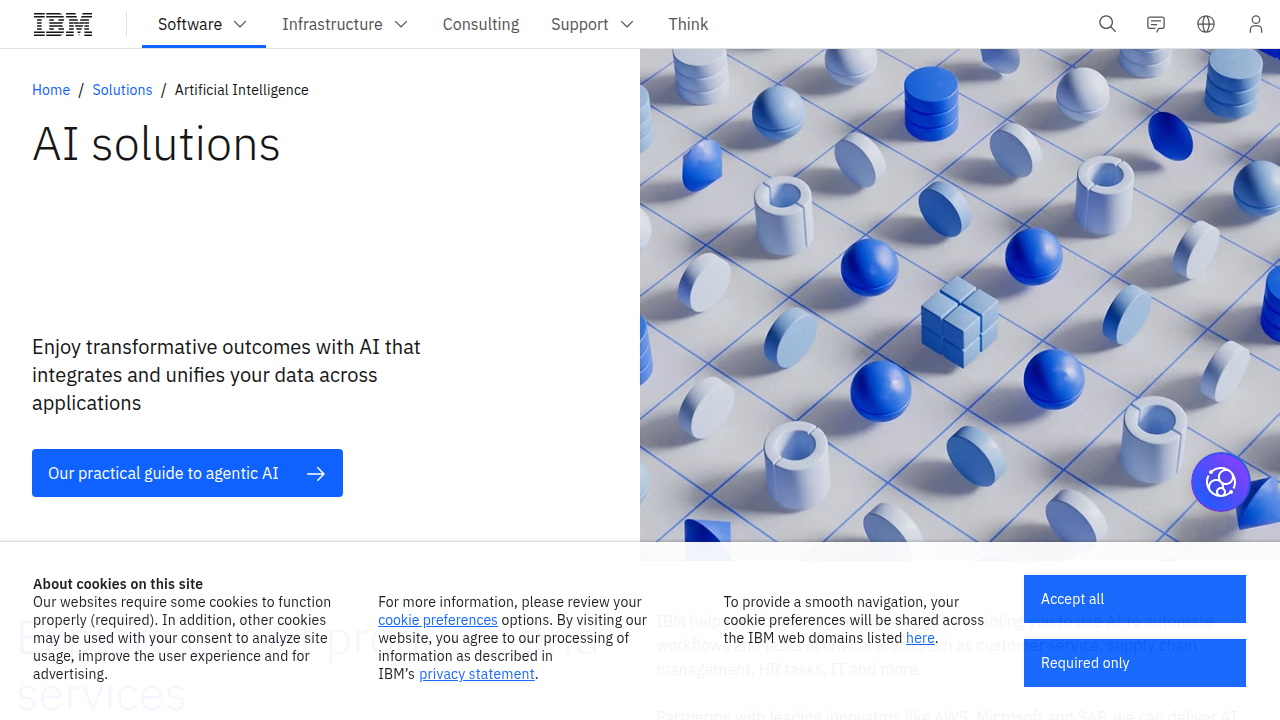 The IBM Artificial Intelligence homepage, a comprehensive resource for business leaders seeking AI solutions and insights.