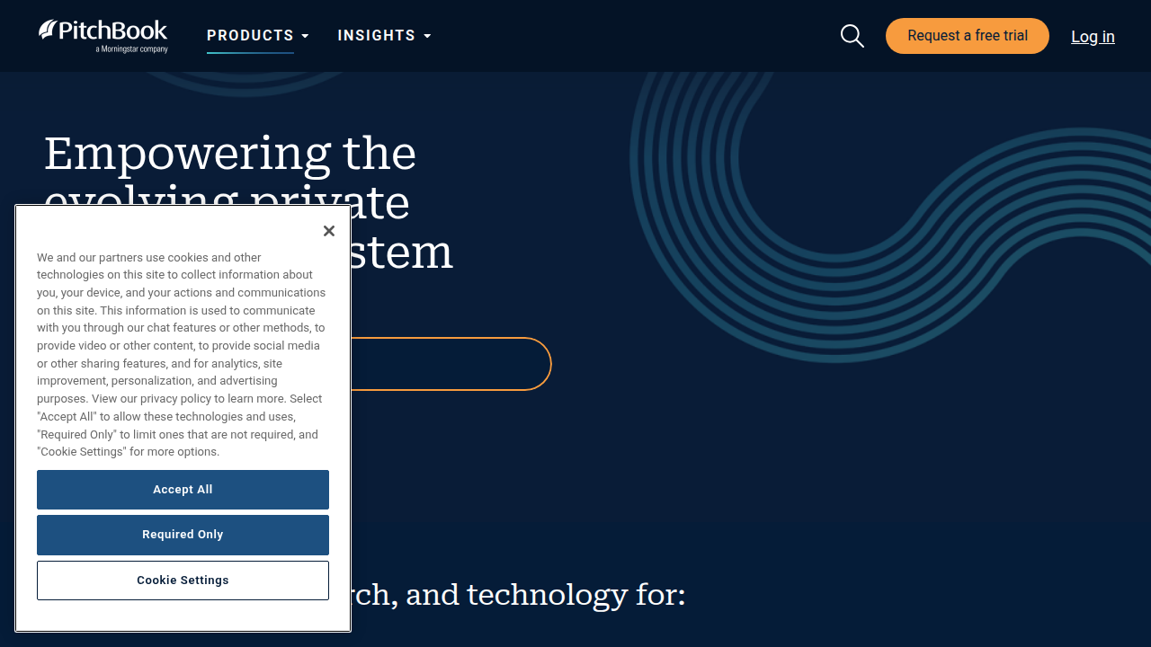 Screenshot of the PitchBook platform interface, highlighting its capabilities as a leading private markets database for tracking deals and investor activity.