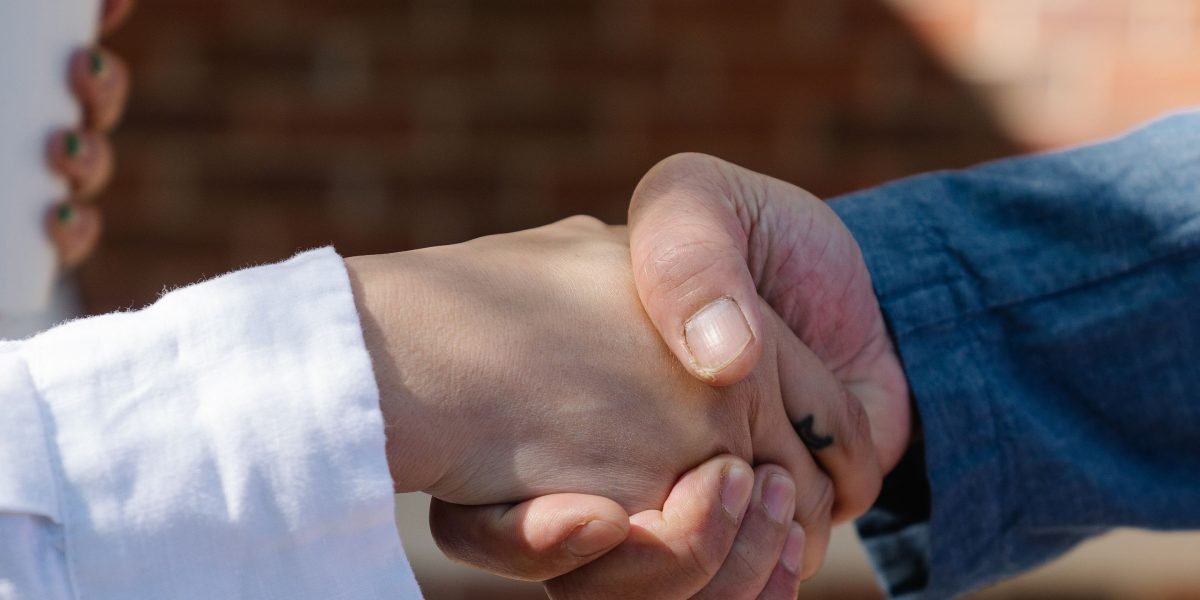 Business professionals shaking hands, symbolizing successful co-investment partnerships and strategic collaborations in AI ventures.