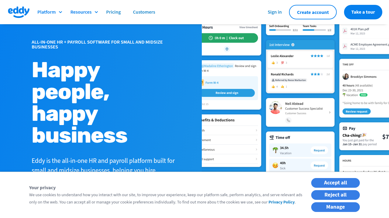 Screenshot of Eddy.com's homepage, a resource for HR and career development, relevant to understanding rotational programs.