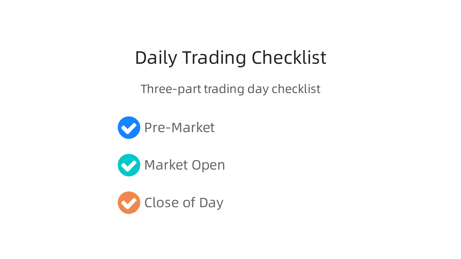 An infographic presenting a three-part daily checklist for investors to manage their trading activities effectively.