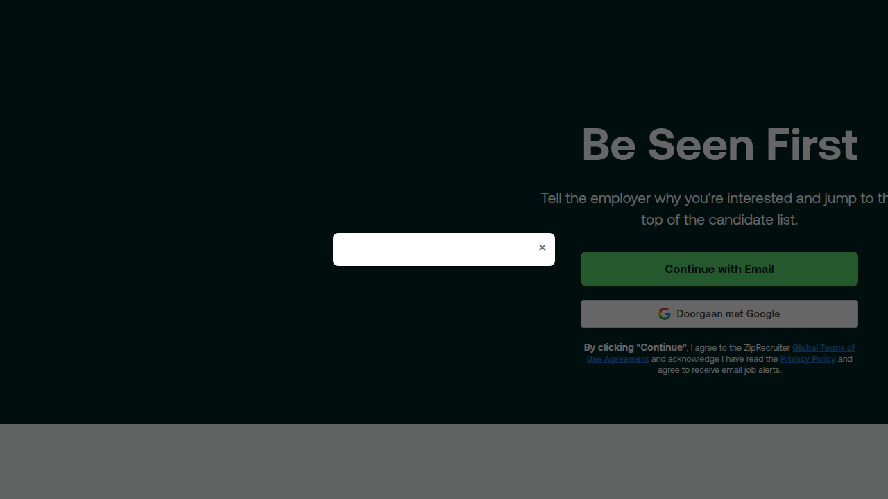 Screenshot of the ZipRecruiter homepage, a popular online job board used for searching and posting jobs.