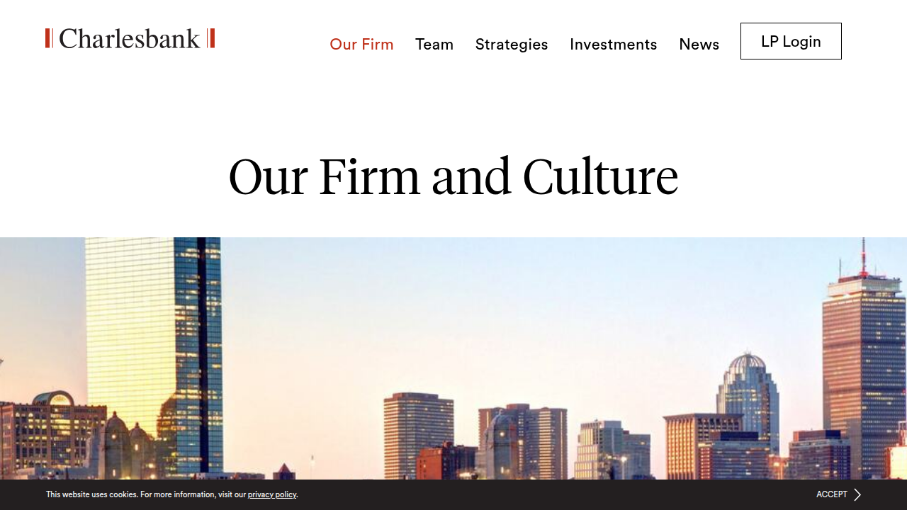 The 'About Us' section of Charlesbank's website details their history and investment philosophy.