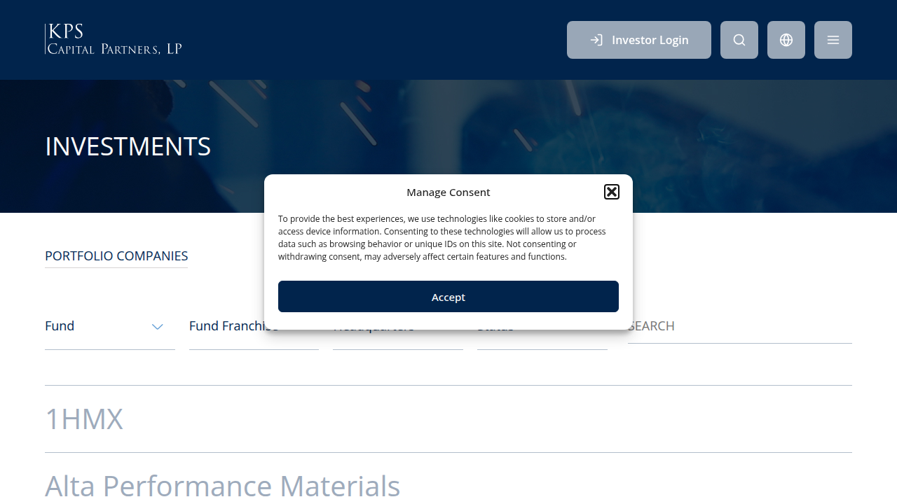 The investment archive on KPS Capital Partners' website, showcasing their past deals.