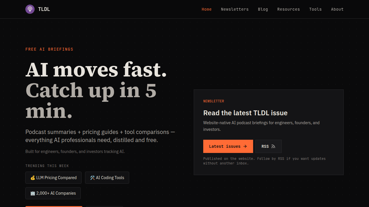 A screenshot of TLDL.io, a resource for insights on top AI investors and venture capital firms, relevant to AI deal strategies.
