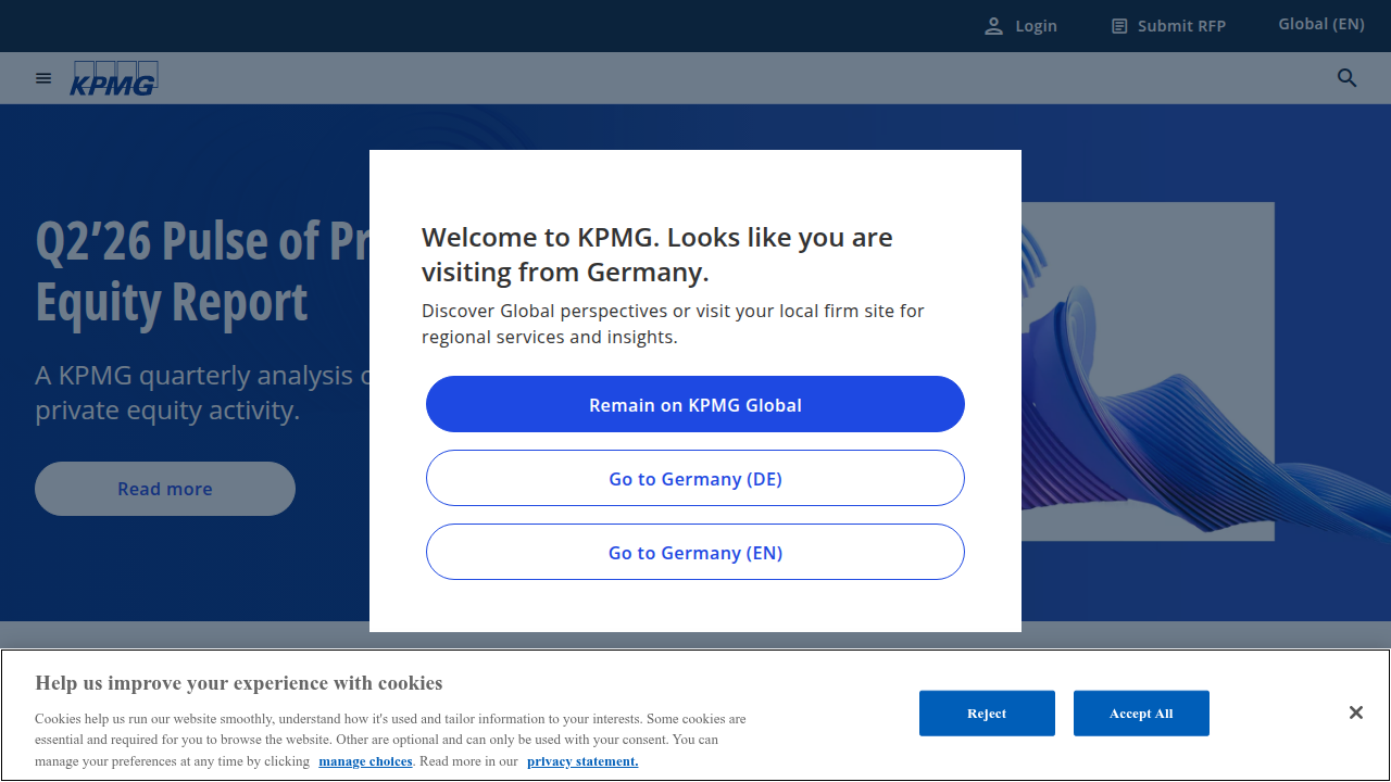 A screenshot of KPMG's website, an example of a firm providing insights into global venture capital trends.