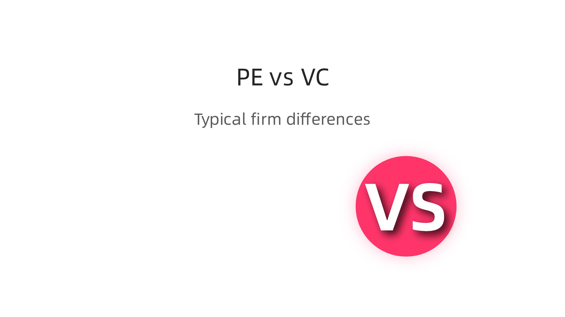 A comparison of how Private Equity (PE) and Venture Capital (VC) firms typically invest in companies.