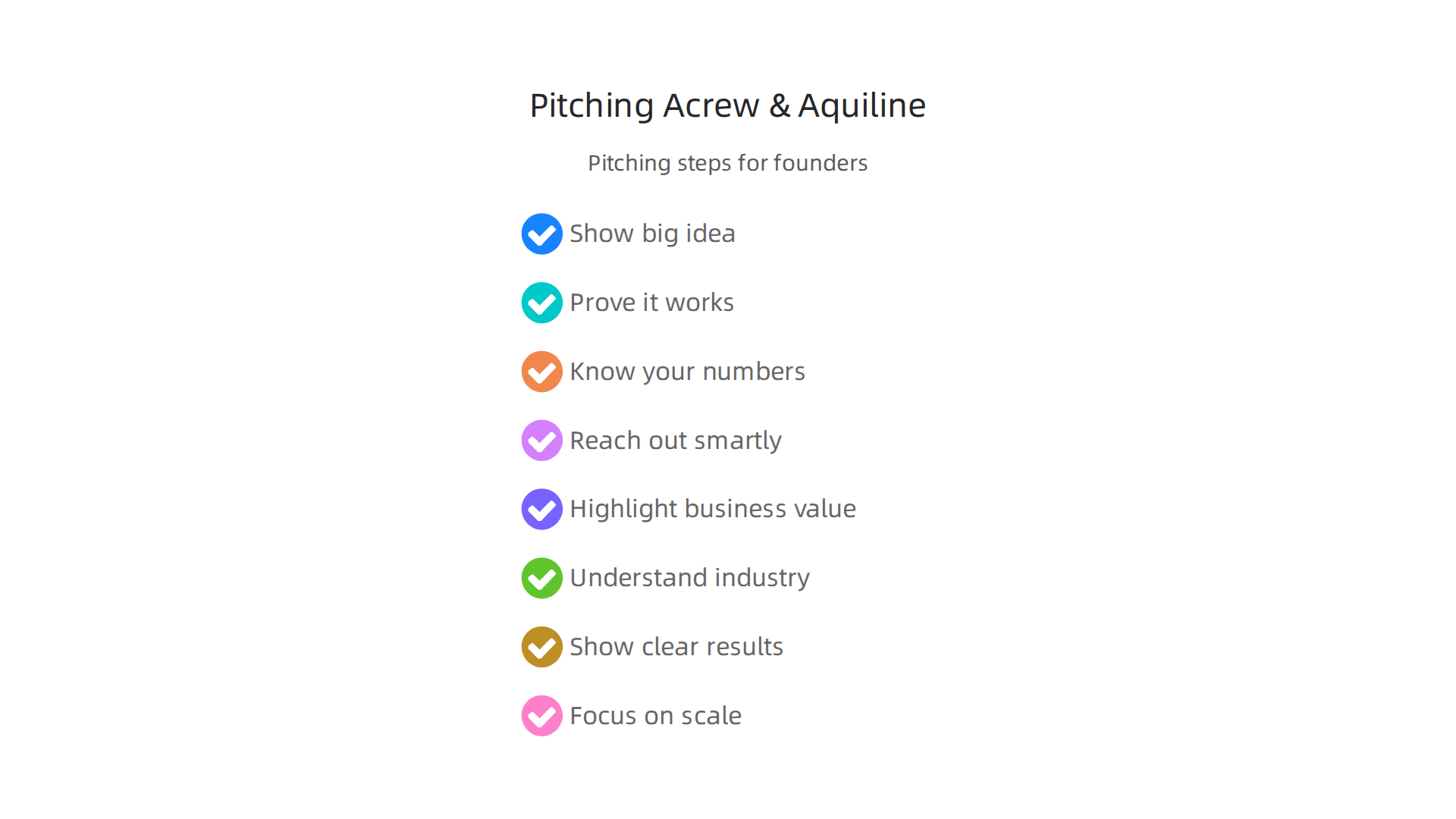 Key actions founders should take when preparing a pitch for Acrew Capital.